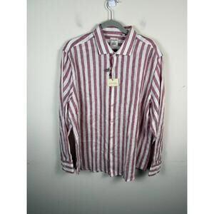 NWT Baird McNutt Murano Shirt XL Red White Stripe Irish Linen Button Up Preppy